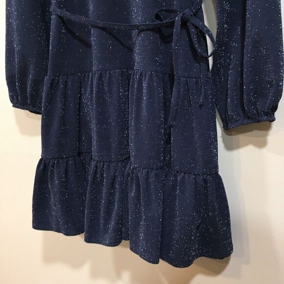 NWT Maurices M Metallic Tiered Long Sleeve‎ Skater Dress Navy Blue Sparkle Party - Picture 6 of 14